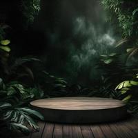 Professional Photography of an Empty Space Mockup Podium with a Jungle-Themed Nature Background for a Stunning Visual Impact photo