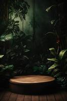 Professional Photography of an Empty Space Mockup Podium with a Jungle-Themed Nature Background for a Stunning Visual Impact photo