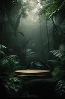 Professional Photography of an Empty Space Mockup Podium with a Jungle-Themed Nature Background for a Stunning Visual Impact photo