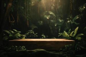 Professional Photography of an Empty Space Mockup Podium with a Jungle-Themed Nature Background for a Stunning Visual Impact photo