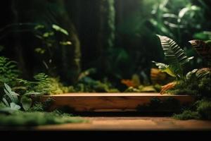 profesional fotografía de un vacío espacio Bosquejo podio con un selva-temática naturaleza antecedentes para un maravilloso visual impacto foto