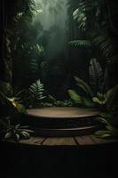 A Stunning Jungle-Themed Empty Space with Nature Background, Perfect for Professional Product Display photo