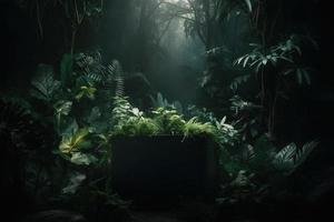 Professional Photography of an Empty Space Mockup Podium with a Jungle-Themed Nature Background for a Stunning Visual Impact photo