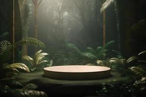 Professional Photography of an Empty Space Mockup Podium with a Jungle-Themed Nature Background for a Stunning Visual Impact photo