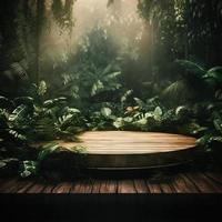 Professional Photography of an Empty Space Mockup Podium with a Jungle-Themed Nature Background for a Stunning Visual Impact photo