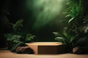 Professional Photography of an Empty Space Mockup Podium with a Jungle-Themed Nature Background for a Stunning Visual Impact photo