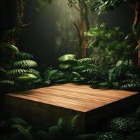 Professional Photography of an Empty Space Mockup Podium with a Jungle-Themed Nature Background for a Stunning Visual Impact photo