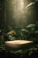 Professional Photography of an Empty Space Mockup Podium with a Jungle-Themed Nature Background for a Stunning Visual Impact photo