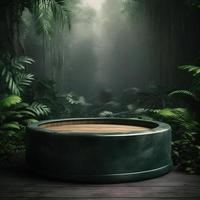 Professional Photography of an Empty Space Mockup Podium with a Jungle-Themed Nature Background for a Stunning Visual Impact photo