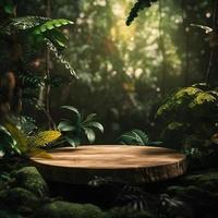 Professional Photography of an Empty Space Mockup Podium with a Jungle-Themed Nature Background for a Stunning Visual Impact photo