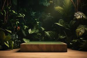 profesional fotografía de un vacío espacio Bosquejo podio con un selva-temática naturaleza antecedentes para un maravilloso visual impacto foto