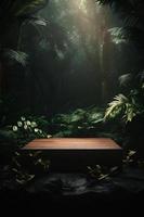 Professional Photography of an Empty Space Mockup Podium with a Jungle-Themed Nature Background for a Stunning Visual Impact photo