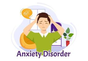 Anxiety Disorder Illustration with Frustrated Person, Nervous Problem and Confusion in Flat Cartoon Depression or Mental Health Hand Drawn Templates vector