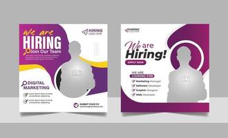 Hiring job vacancy social media post banner template set. corporate business we are hiring employee square flyer design. vector