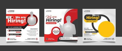 We are hiring social media post banner job vacancy template with black red yellow color. corporate employee recruitment square flyer design. vector