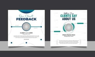 Customer feedback review social media post banner testimonial design square flyer web template set. vector