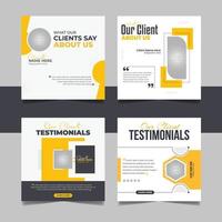 Customer feedback review social media post bundle testimonial design square flyer web banner template set. vector