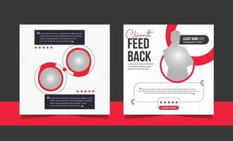 Customer feedback review social media post banner testimonial design square flyer web template set. vector