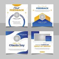 Customer feedback review social media post bundle testimonial design square flyer web banner template set. vector