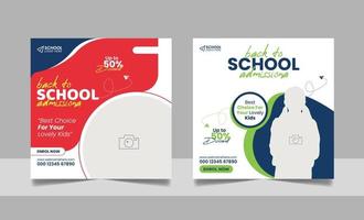 Back to school admission social media post, educational square flyer design web banner template set. vector