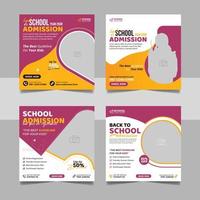 Back to school admission social media post, educational square flyer bundle web banner design template set. vector