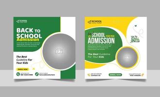 Back to school admission social media post, educational square flyer design web banner template set. vector