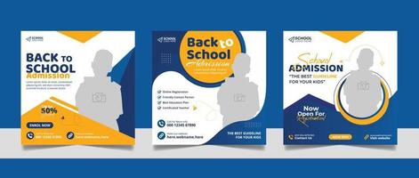 Back to school admission social media post, educational square flyer design web banner template set. vector