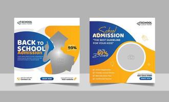 Back to school admission social media post, educational square flyer design web banner template set. vector