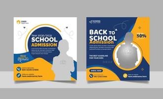 Back to school admission social media post, educational square flyer design web banner template set. vector