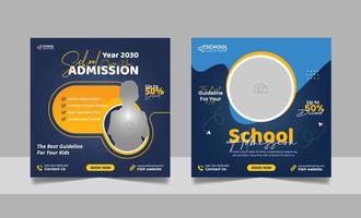 Back to school admission social media post, educational square flyer design web banner template set. vector