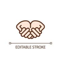 Begging hands pixel perfect RGB color icon. Asking for help. Body language. Communication. Isolated vector illustration. Simple filled line drawing. Editable stroke