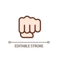 Punching fist pixel perfect RGB color icon. Hand gesture. Fighting action. Threat and fight. Isolated vector illustration. Simple filled line drawing. Editable stroke