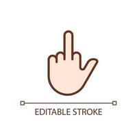 Middle finger pixel perfect RGB color icon. Obscene hand gesture. Offensive non verbal message. Isolated vector illustration. Simple filled line drawing. Editable stroke