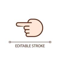 Hand pointing aside pixel perfect RGB color icon. Index finger showing direction. Hand gesture. Isolated vector illustration. Simple filled line drawing. Editable stroke