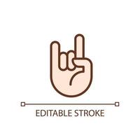 Horn gesture pixel perfect RGB color icon. Punk subculture symbol. Expression. Body language. Isolated vector illustration. Simple filled line drawing. Editable stroke