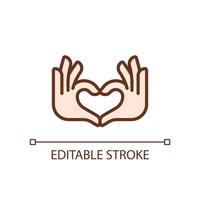 Hands heart gesture pixel perfect RGB color icon. Showing affection and love. Romantic relationship. Isolated vector illustration. Simple filled line drawing. Editable stroke
