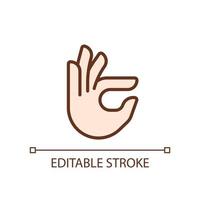 Fingers holding small item pixel perfect RGB color icon. Hand gesture. Interaction process. Isolated vector illustration. Simple filled line drawing. Editable stroke