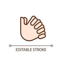 Clasped hands pixel perfect RGB color icon. Crossed fingers. Body language signal. Closed pose. Isolated vector illustration. Simple filled line drawing. Editable stroke