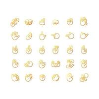 Hand gestures pixel perfect gradient linear vector icons set. Body language. Communication signals. Thin line contour symbol designs bundle. Isolated outline illustrations collection