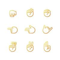 Visual messages by hands pixel perfect gradient linear vector icons set. Traditional gestures. Body language. Thin line contour symbol designs bundle. Isolated outline illustrations collection