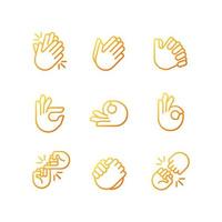 Gestures and communication pixel perfect gradient linear vector icons set. Non verbal signals. Body expression. Thin line contour symbol designs bundle. Isolated outline illustrations collection