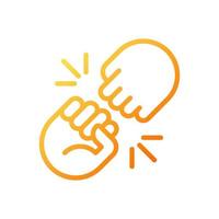 Fist bump pixel perfect gradient linear vector icon. Funny greeting gesture. Communication. Body language. Thin line color symbol. Modern style pictogram. Vector isolated outline drawing