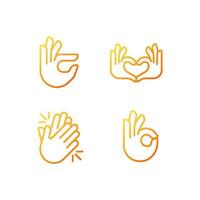 Body language signals pixel perfect gradient linear vector icons set. Hands gestures and expression. Communication. Thin line contour symbol designs bundle. Isolated outline illustrations collection