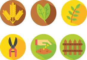 Gardening flat icons set. Collection of agriculture symbols with long shadow effect vector