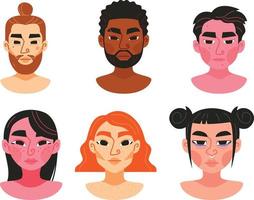 conjunto de personas avatares con diferente piel colores. vector ilustración en plano estilo