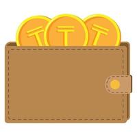 Wallet with Kazakh tenge coins. Vector illustration