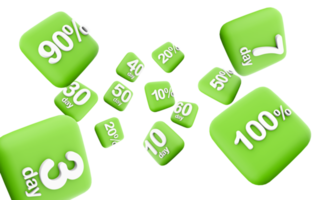 3d rendering 60 percent different positions icon set. 3d render big discounts on goods icon set. 60 percent. png