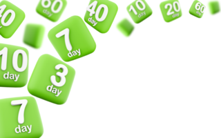 3d renderig Twenty days to go different positions icon set. 3d render 20 days before the start of the event icon set. png