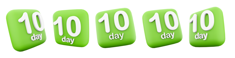 3d rendering 10 day to go different positions icon set. 3d render ten day left icon set. png