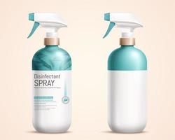 3d illustration of trigger spray bottle mock-ups, one with label design and one without, isolated on light yellow background vector